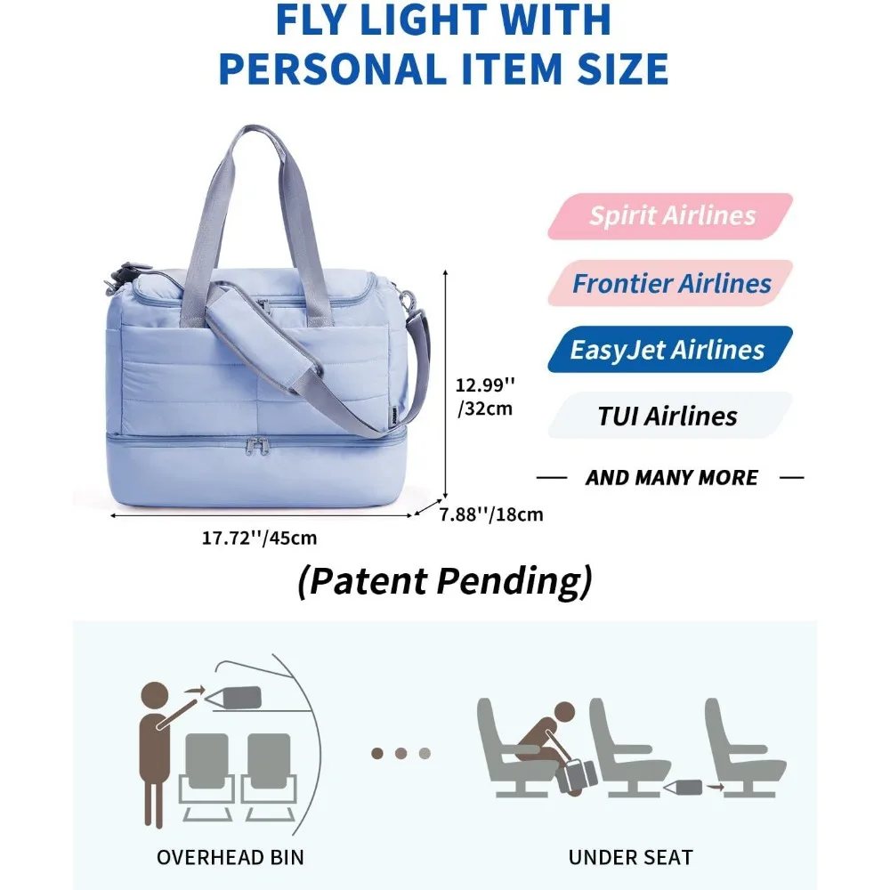 حقيبة سفر منتفخة خفيفة الوزن للنساء مقاس 18 × 14 × 8 مع حجرة للأحذية ومعتمدة من إدارة أمن المواصلات الأمريكية لخطوط الجوية الروحية الشخصية #3
