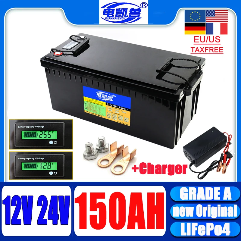 Original 12V 24V 300AH 150AH 200AH 100AH 60AH 30AH LifePO4 battery pack with built-in BMS solar storage rechargeable battery