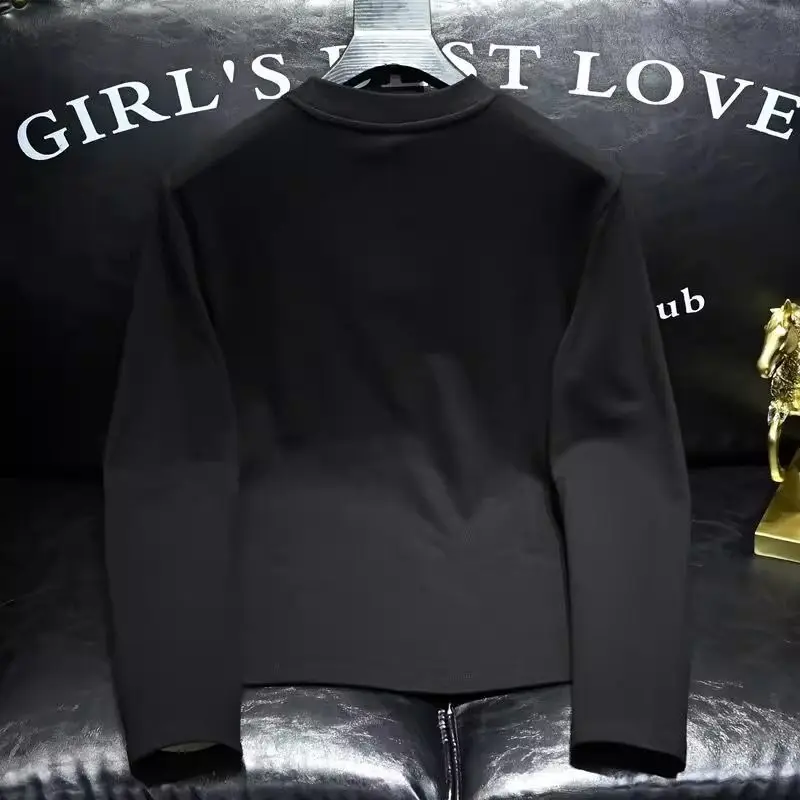 New High-end Triangle Logo Round Neck Long Sleeved T-shirt for Men Trendy Brand Solid Color Versatile Base Shirt