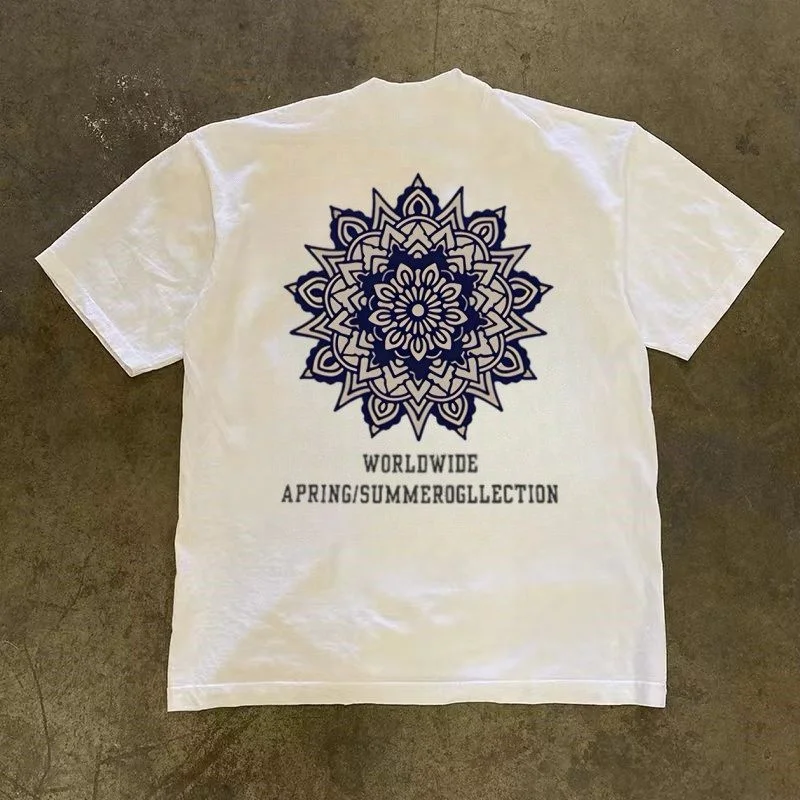 Loose Fit Cotton T-Shirt Short Sleeve Double Thread Pure Cotton American Retro Style Couple's Tee for Men And Women