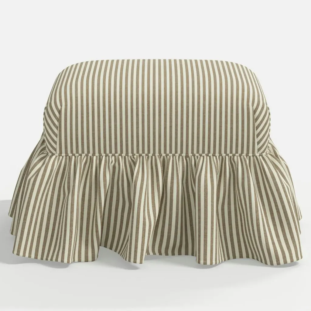 #French Retro Luxury Countryside Black White Striped Fringe Ottoman Bench Hotel Lobby Stripe Patterned Stool with Skirt for Sale