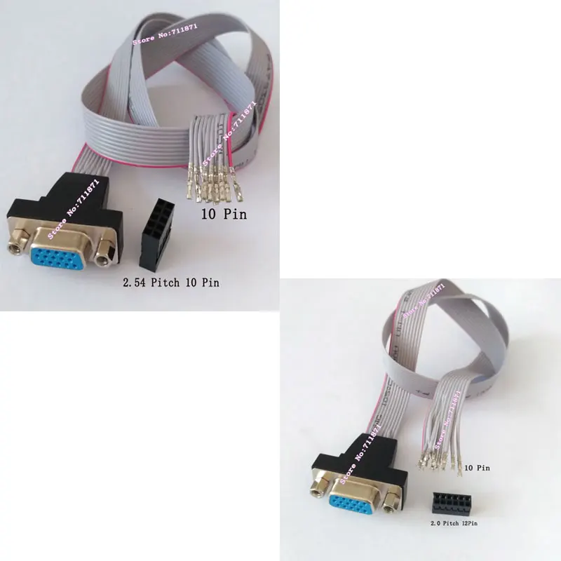 2.0 2.54 passo 12pin 10pin vga d-sub cabo linha vga fêmea para 2.0 passo 10 12pin d-sub fêmea para 2.54 10 pinos cabo adaptador