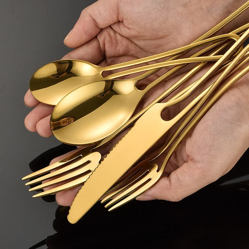 5Pcs Dinnerware Set Stainless Steel Cutlery Steak Knife and Fork Dessert Spoon Tableware Teaspoon Home Restaurant Cutlery Set - view 4