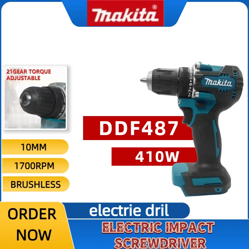 마키타 DDF487 오리지널 무선 드라이버 드릴 10mm 브러시리스 전동 고토크 임팩트 스크류드라이버 전동 공구