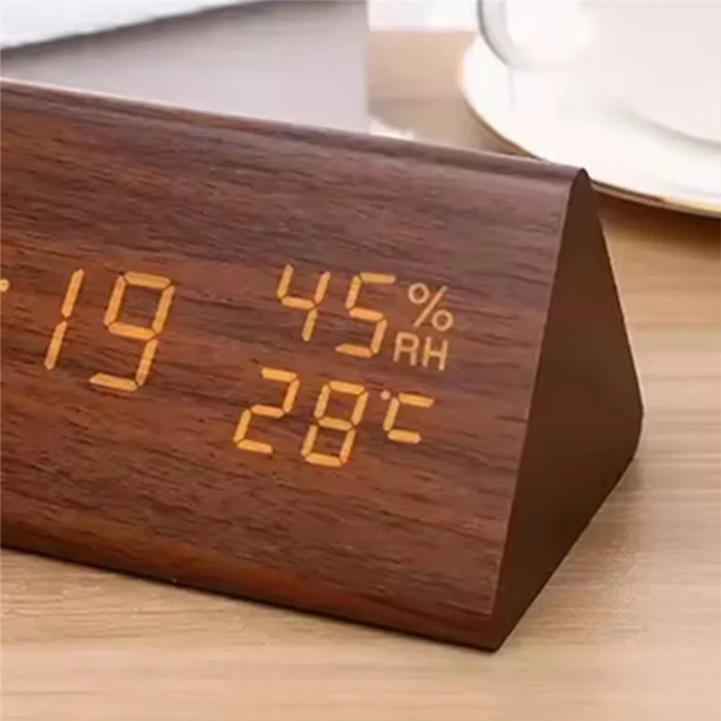 

SHGO-LED Student Clock Simple Wooden Clock Temperature Display Sound Control Clock Desktop Home Decorative Ornaments