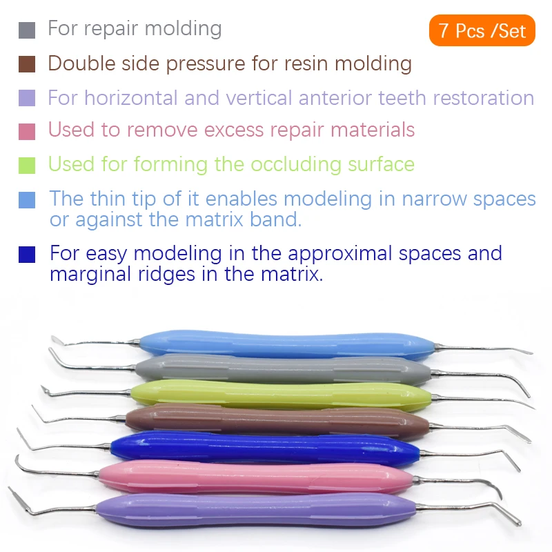 7 قطعة أدوات تعبئة مركبة للأسنان LM Arte مجموعة مقبض سيليكون عدة الراتنج ملء ملاعق الاستعادة الجمالية