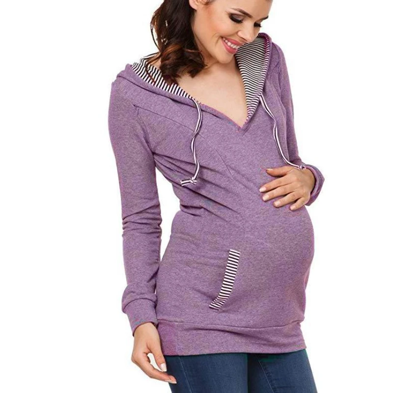 Maternity Multifunctional Sweatshirt Autumn and Winter Women Stitching Hooded Long-sleeved Nursing Clothes for Pregnant Mother