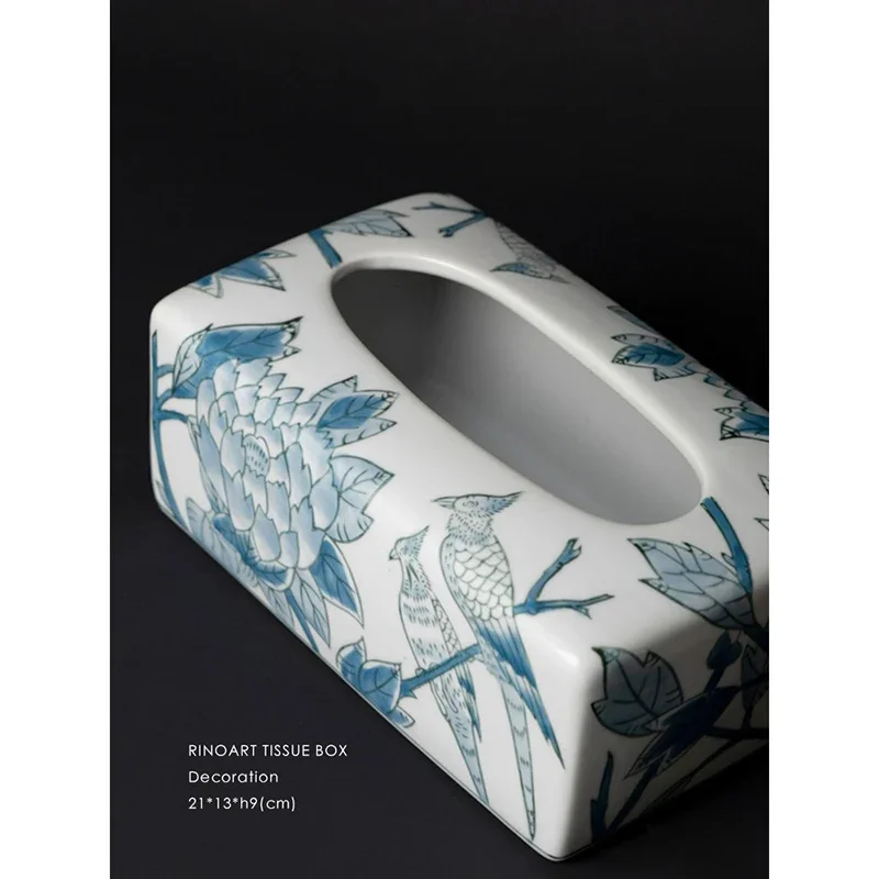 Paper towel box ceramic hand-painted underglaze color blue and white porcelain geometric pattern suitable for living room  study