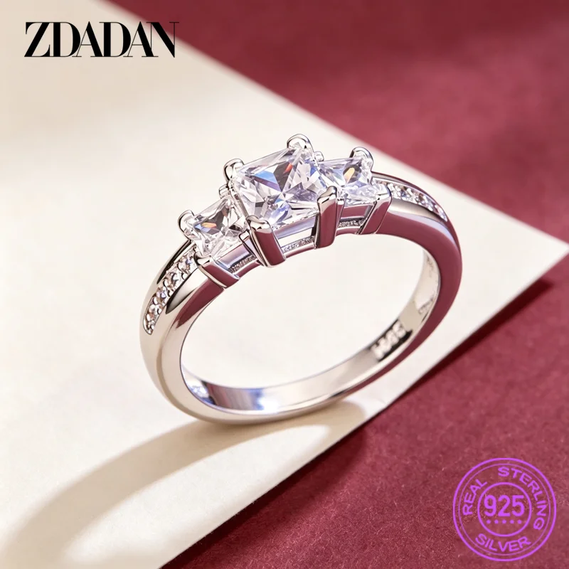 Zdadan 925 Silber quadratische rosa Zirkon ringe für Frauen Mädchen Modeschmuck – Detail 4