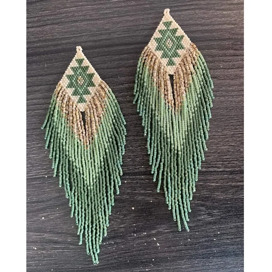 Bohemia Rice Bead Earrings for Women Alloy Tassel Versatile Hand-woven Gradient Color Beaded Geometry Pattern Fashion Jewelry