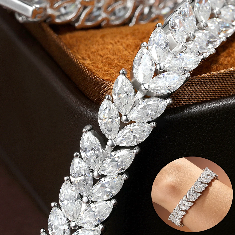 3*6mm All Moissanite Tennis Bracelet For Women Double Row Marquise Cut Lab Diamond S925 Silver Birthday Jewelry With Certificate