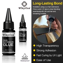 UV Hair Extension Glue Kit with V Light Glue and Dry Glue Removal Solution Styling Tools clear invisible hair bonding glue