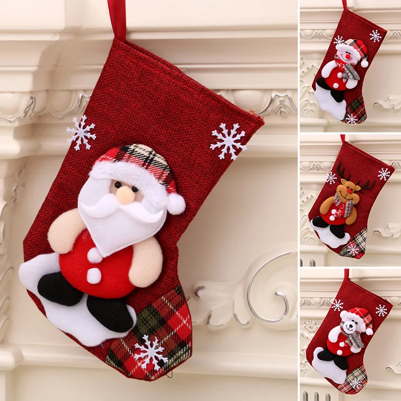 New Year Christmas Stocking Snowman Santa Elk Xmas Tree Fireplace Ornaments Gift Candy Bag Home Navidad Sock Christmas Decor