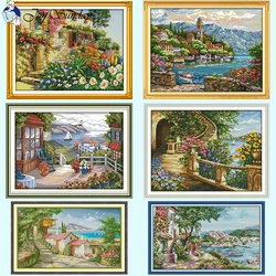 Seaside Scenery Series Counted Cross Stitch Embroidery Kit Aida 14ct 11ct 16ct White Fabric Printed Sewing Set Home Decor Crafts