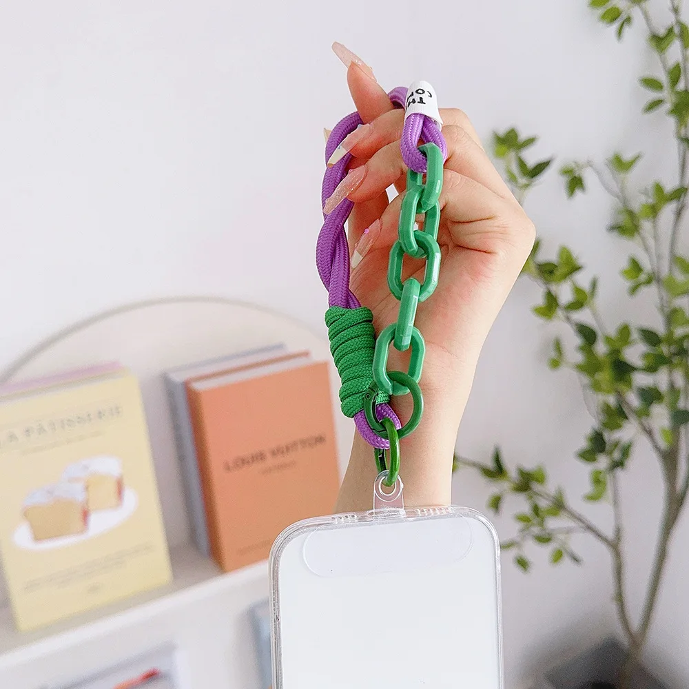 

Accessories Personalized Color Blocking Spliced Chains For Phone Lanyards Couple Mountain Climbing Anti Loss Ropes Keychains