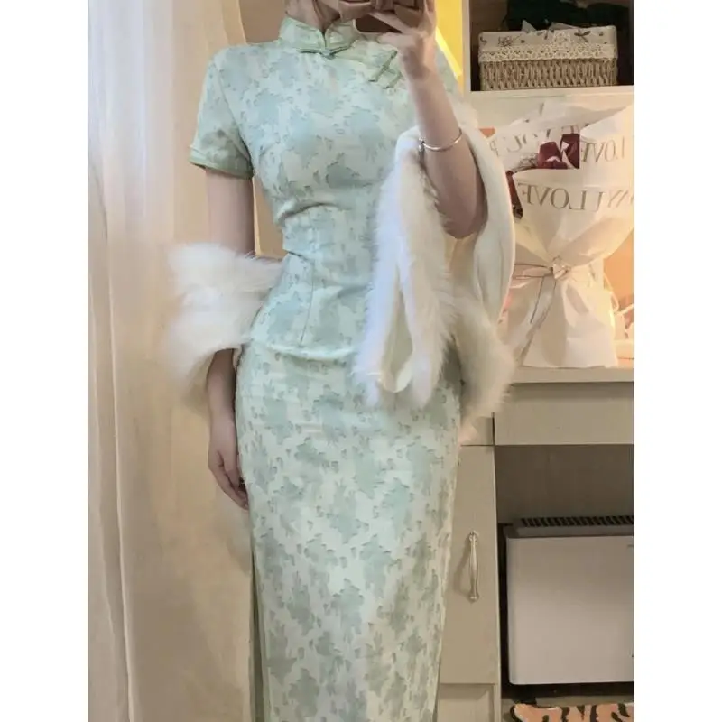 150cm Petite Girls New Chinese Style Young Style Lmproved Female National Wind Split High Waist Thin XS Appear High Summer