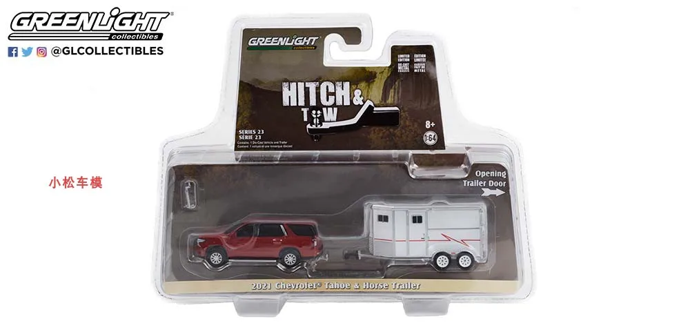 

1:64 2021 Chevrolet Tahoe Trailer with Horses Diecast Metal Alloy Model Car Toys For Gift Collection