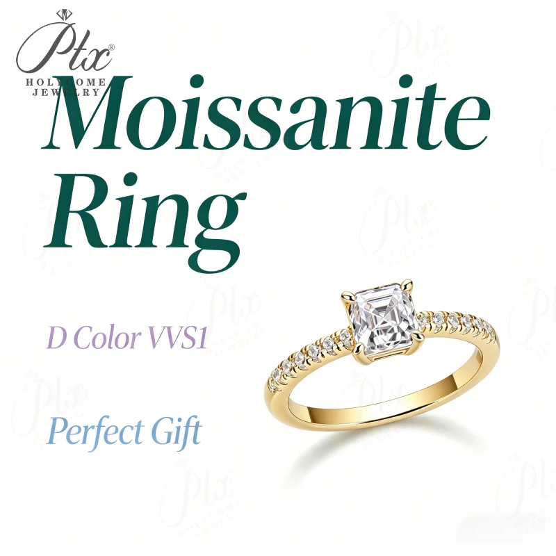 

Moissanite Ring 1ct Asscher Cut 925 Silver D VVS1 GRA Certificate Wedding Band Factory Direct Versatile for Commute