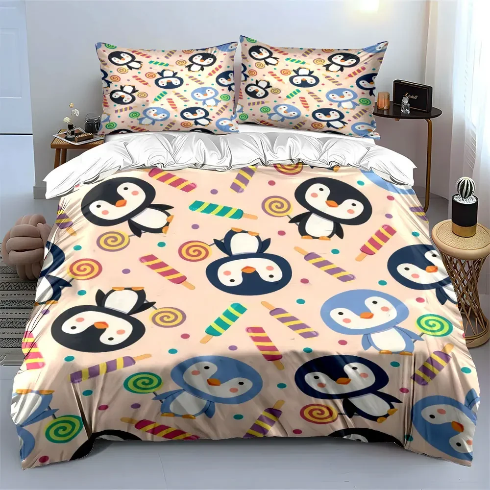 Penguin Themed Decorative Set Soft Comfortable Duvet Cover Bedding Set Included 1*Duvet Cover & 2*Pillowcases, gift