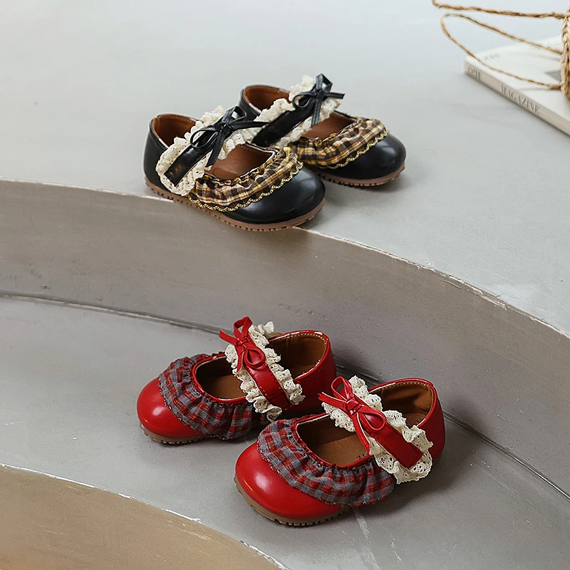

Trend Girls Lace Leather Shoes Sweet Elegant Children Causal Princess Bowknot Flat Shoes Spring Autumn Fashion Kids Ballet Shoes