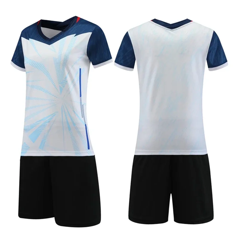 Women Volleyball Jersey Set Short Sleeve Volleyball Uniform V-neck Shirt Double Pockets Shorts Kit Female Athletic Training Suit