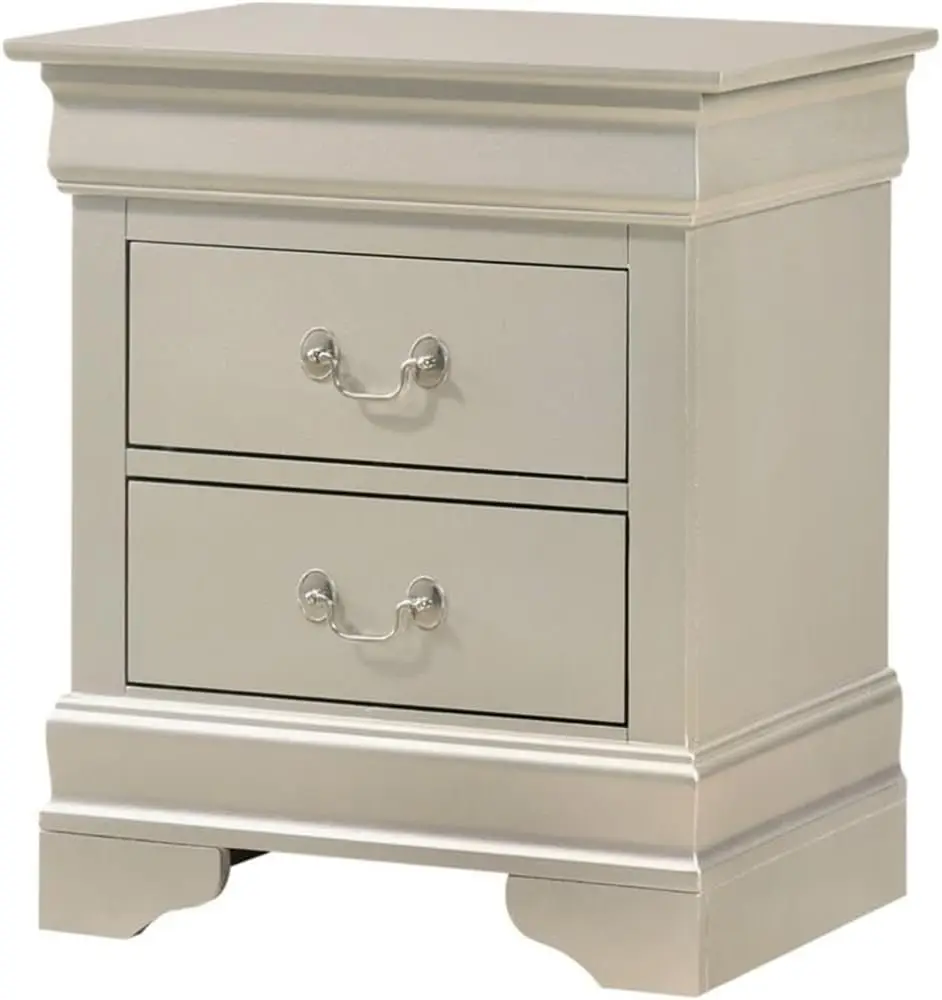 

Louis Phillipe 2 Drawer Nightstand in Silver Champagne