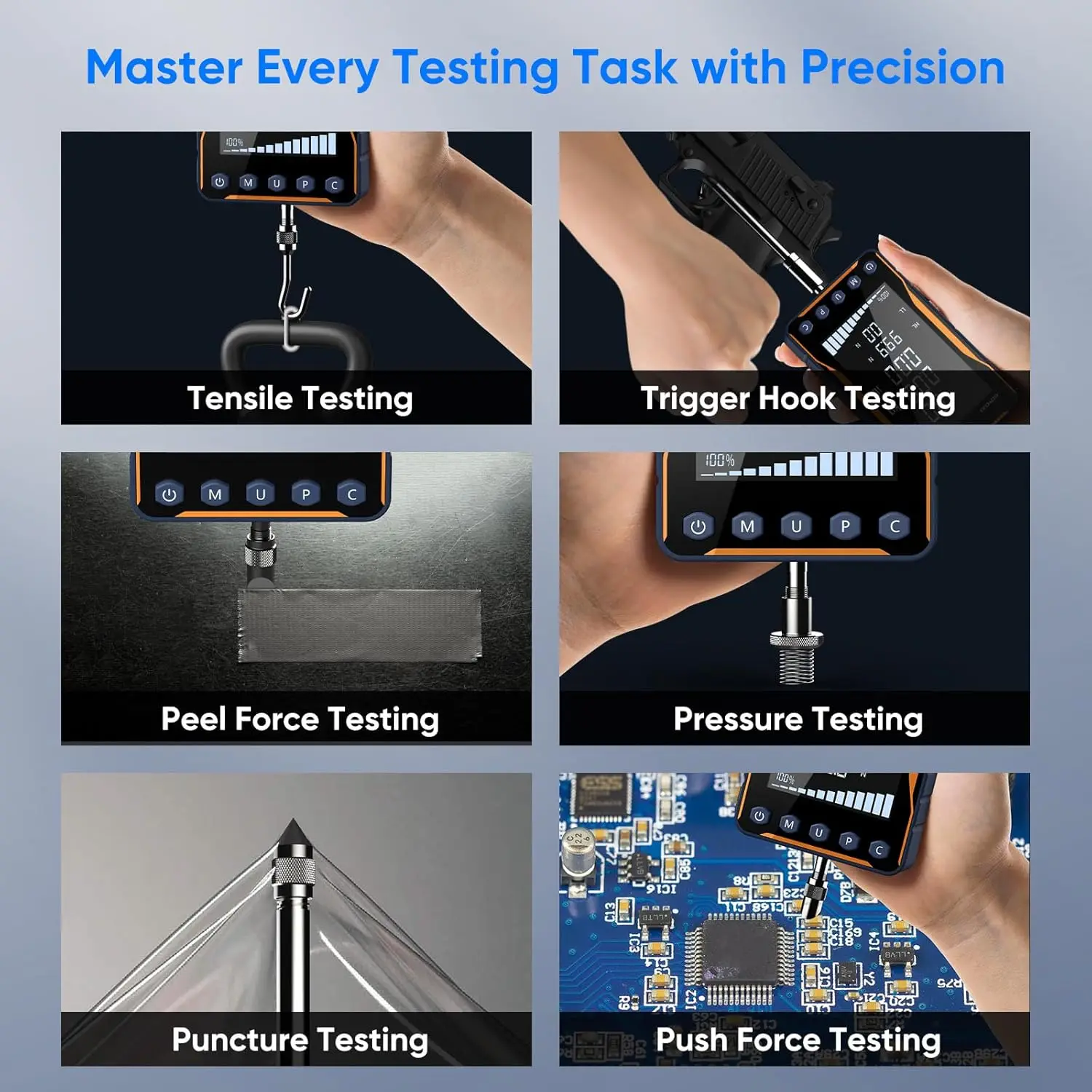 2026 Digital Force Gauge 500N 110LB with Large Screen, High Precision for Push-Pull Testing