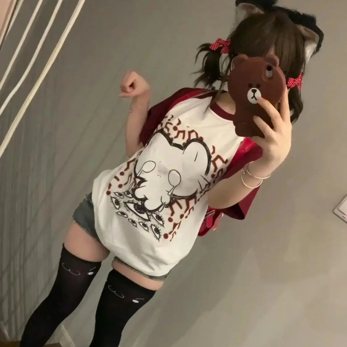 재미있는 티셔츠 여성용 면 반팔 여성 그래픽 티 일본 소녀 2000년대 Y2K 의류 여름 여성 티셔츠 귀여운 탑