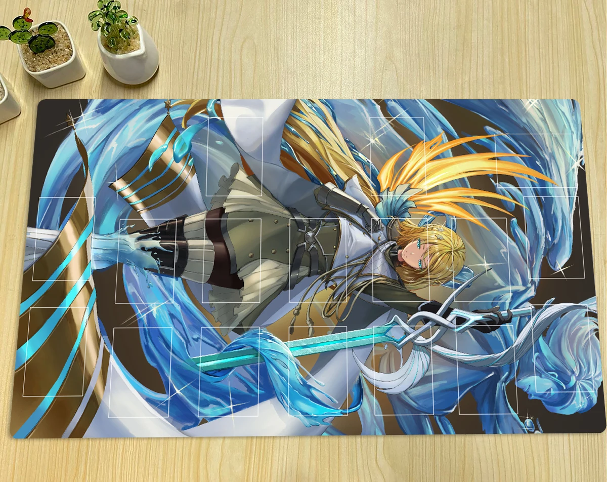 YuGiOh Exosister Mikailis Play Mat TCG CCG Board Game Trading Card Game Mat Custom Anime Mouse Pad Rubber Desk Mat Zone Free Bag