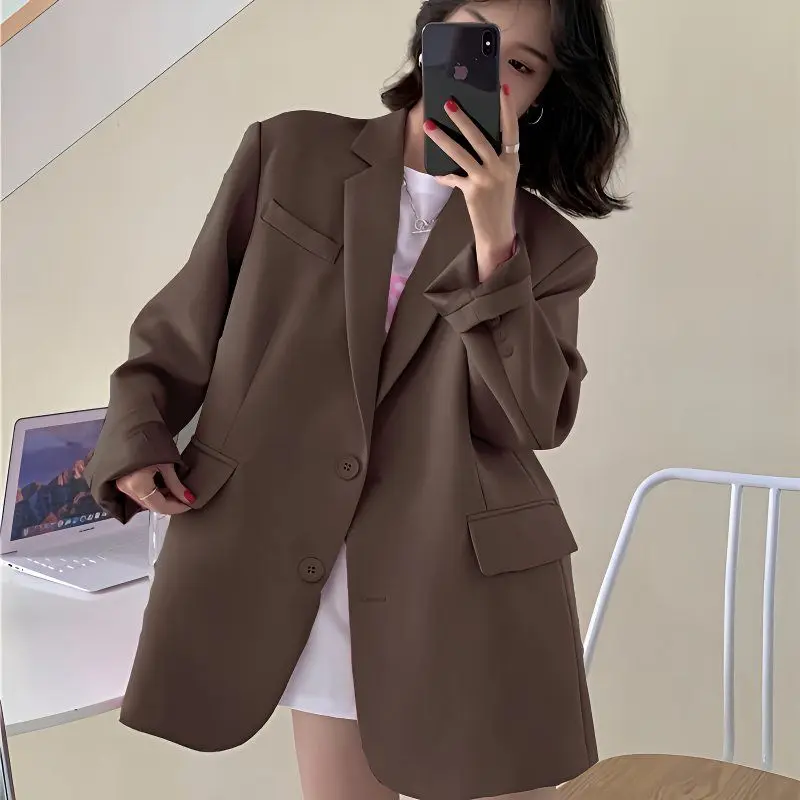 Primavera otoño mujeres Blazers elegante coreano Casual traje sólido chaqueta de mujer nueva moda abrigos femeninos Oficina señora abrigo prendas de vestir exteriores