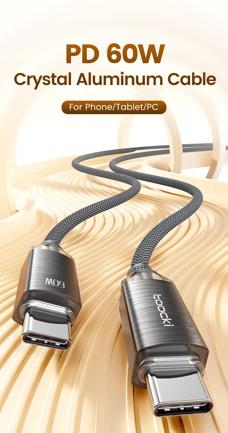 Toocki PD60W Type C to USB C Cable Fast Charge Mobile Cell Phone Charging Cord Wire For Xiaomi Samsung Huawei Macbook PC Table