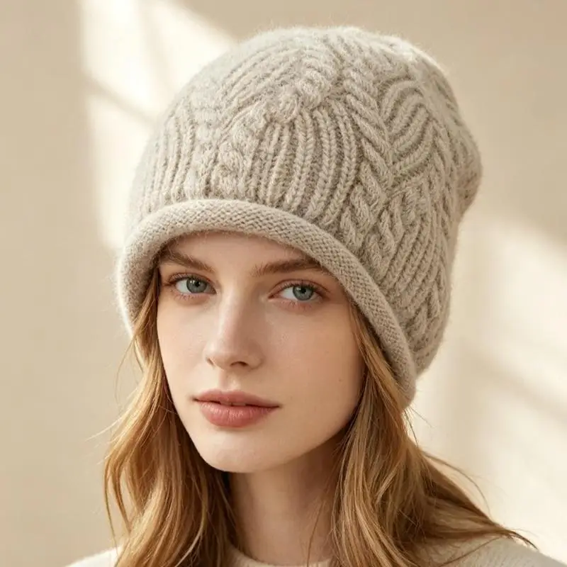 2026 Neue Y2K Herbst-Winter Warme Wollmütze für Damen, Modische Vintage-Kaninchenfellmütze, Vielseitige Faltbare Strickmütze – Detail 4