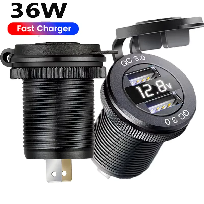 

Universal Usb sockets outdoor caravan 12v with voltmeter 36w fast charge usb outlet 3.0 socket Built-in usb car adapter