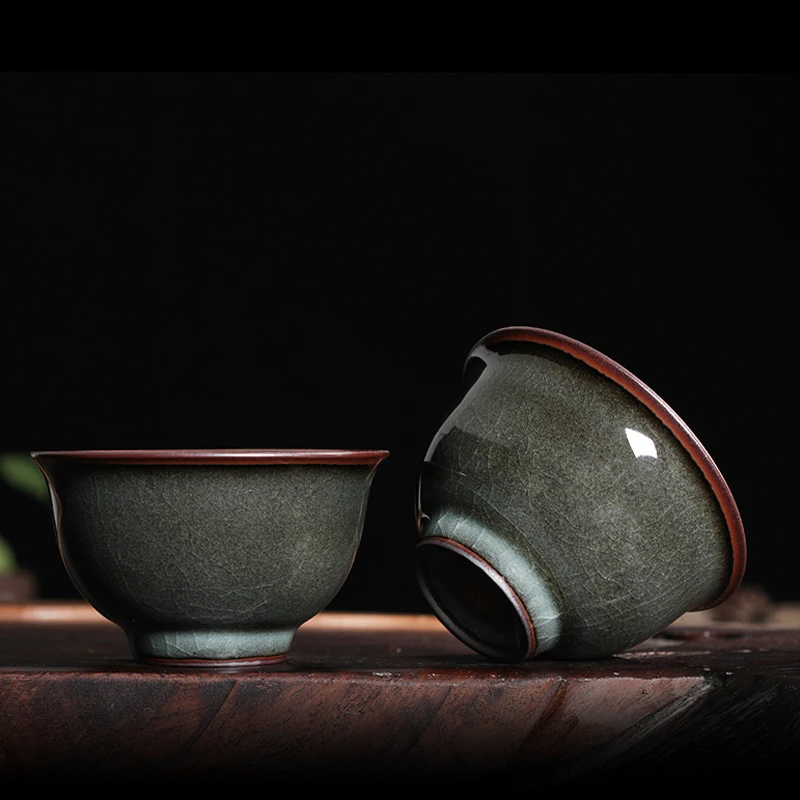 Handmade Blue Porcelain Gongfu Tea Cup Ceramic Drinking Bowl Hostess Cup Ice Crackling Dragon Well Tea Set Ancient Chinese Style