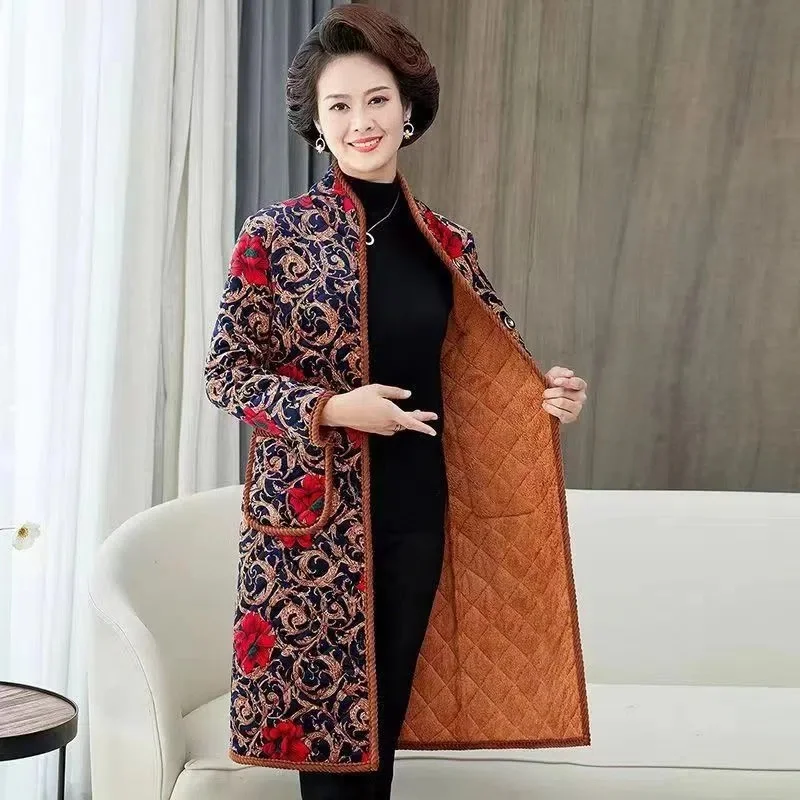 

Mid Aged Elderly Mothers' Cotton Jacket 2023 Winter Wear Style Cotton Jacket for Extended Knee Length Women's Coat Aged 40 to 50