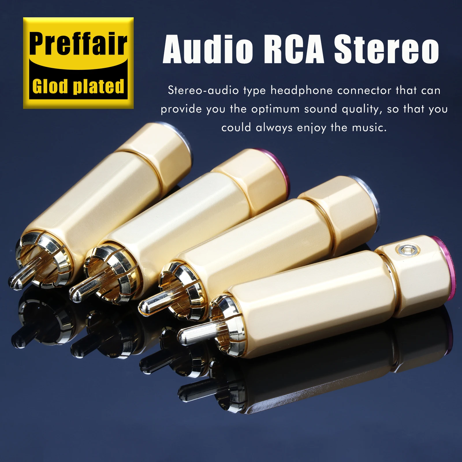 Musical Sound RCA Plug Connector HiFi 24K Gold Plated RCA Plug Terminal Male Audio Jack Lotus Adapter Self-locking Shielding