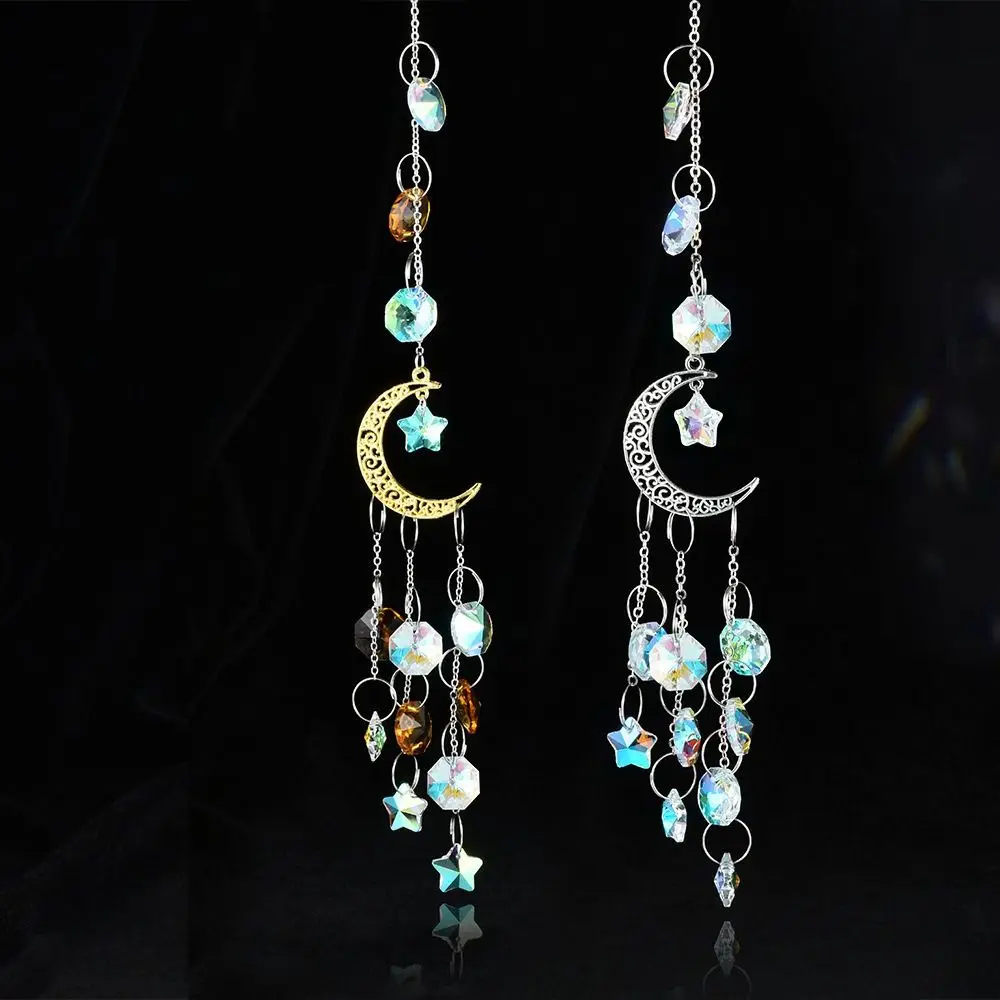 Star Moon Crystal Wind Chime Crafts Gift Sun Catcher Hanging Ornament Crystal Pendant Yard Hanging Decor Home Aeolian Bell