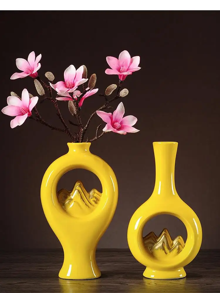 Chinese Style Ceramic Vase Hollow Out Jinshan Handmade Modern Home Decoration Flower Arrangement Accessories