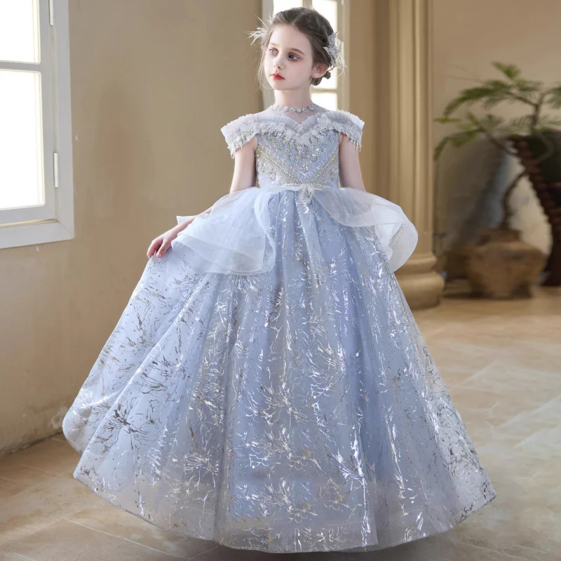 Girls' Evening Dress Host Gorgeous High-End Light Luxury Niche Girl Princess Dress Children's Piano Performance Costume