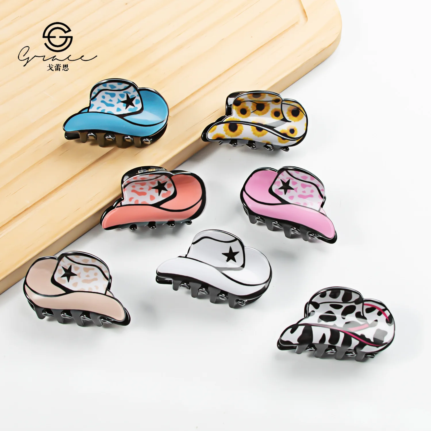 أغسطس وصول جديد! عباد الشمس البقرة الديكور متقلب نمط مشبك شعر صغير كليب مع مظهر PVC، نمط الرسوم المتحركة