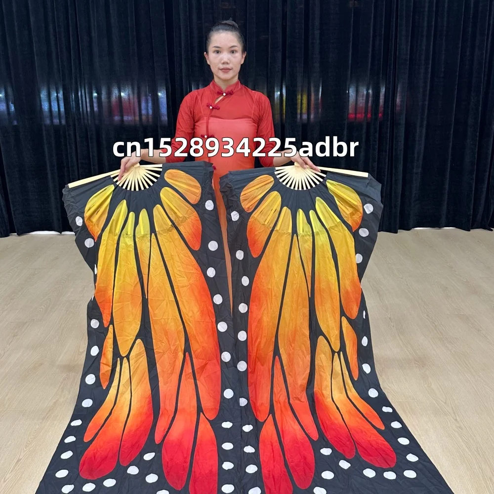 1PC Butterfly Wings Dancing Fan Performance Props Stage Show Silk Fan Gradient Printing Large-sized Light and Graceful Fan