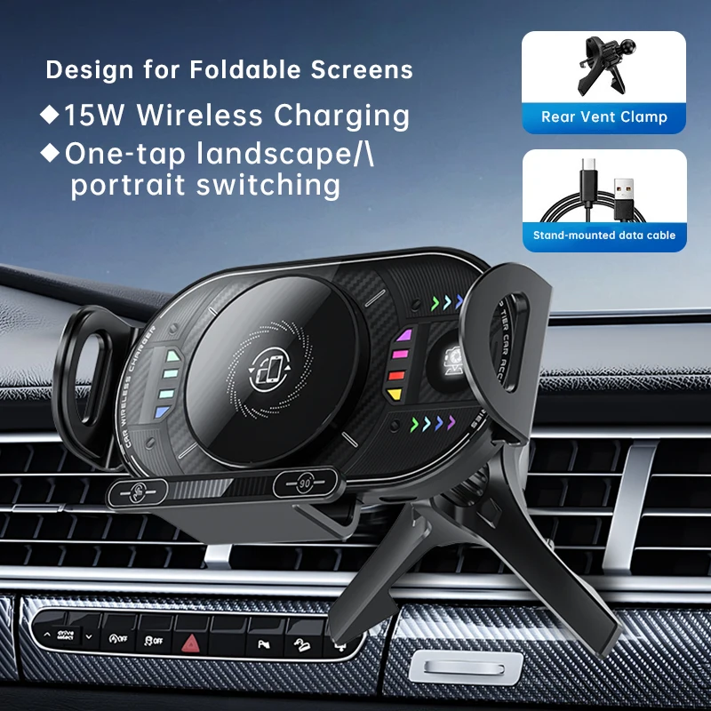 Wireless Car Charger, 2026 Upgrade 15W Fast Charging with LED Light Auto Clamping Phone Holder for iPhone 17/16/15/14/13