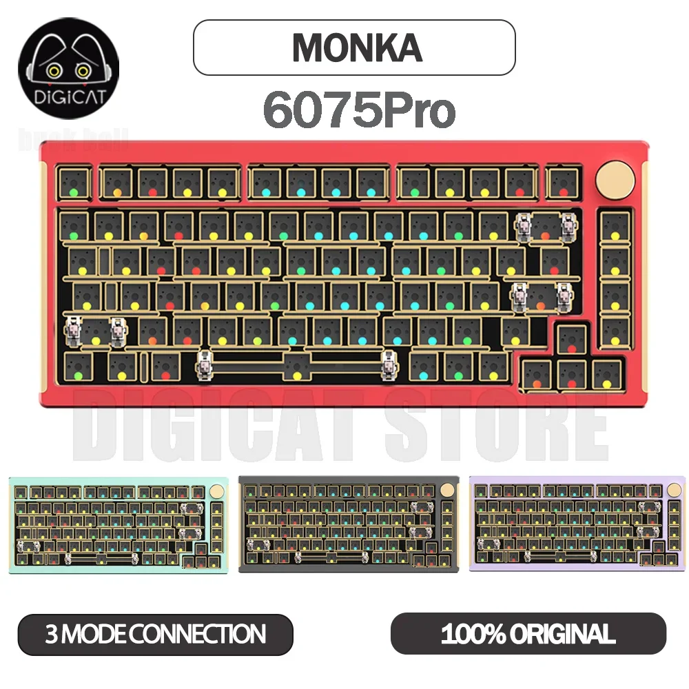 

Комплект механической клавиатуры Monka 6075pro из алюминиевого сплава, 3 режима, USB/2,4G/Bluetooth, беспроводные клавиатуры, прокладка, игровые клавиатуры, подарки