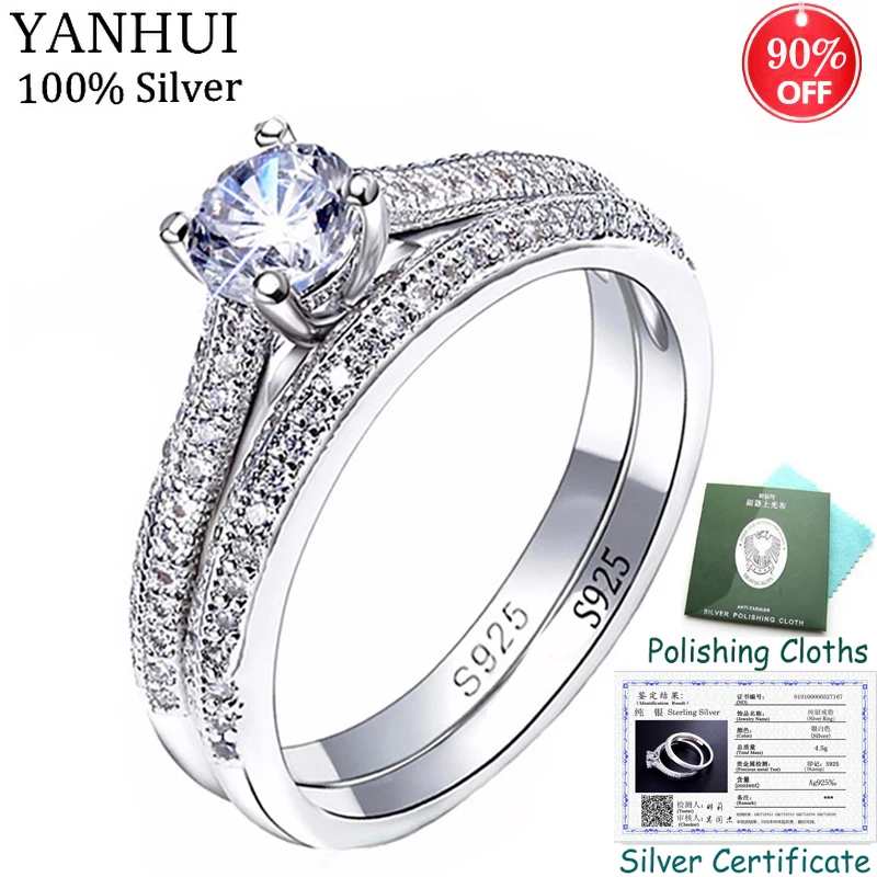 Sent Certificate! Fashion Jewelry Tibetan Silver  Rings Set for Women Cubic Zircon Engagement Wedding Rings Set Gift CR131