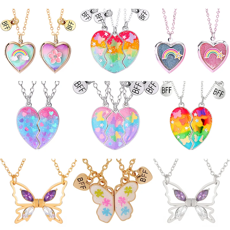 Colliers chics en forme de cœur à paillettes pour filles et femmes, aimant attirer papillon étoile BFF, chaîne de clavicule, bijoux d'amitié, cadeaux 2025
