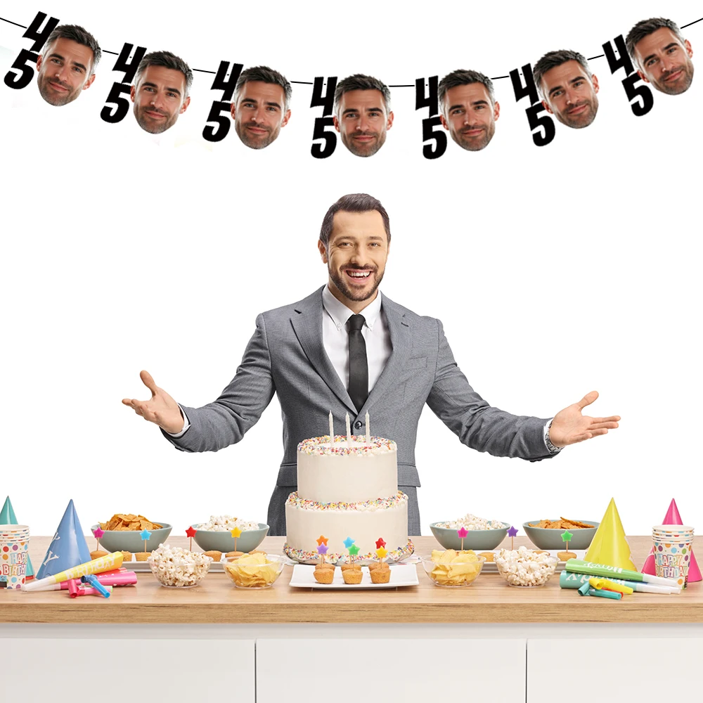 6/12 قطعة مخصص عيد ميلاد سعيد صور راية 18 21 35 45 55 سنة عيد ميلاد معلقة راية شخصية الوجه صور لافتات