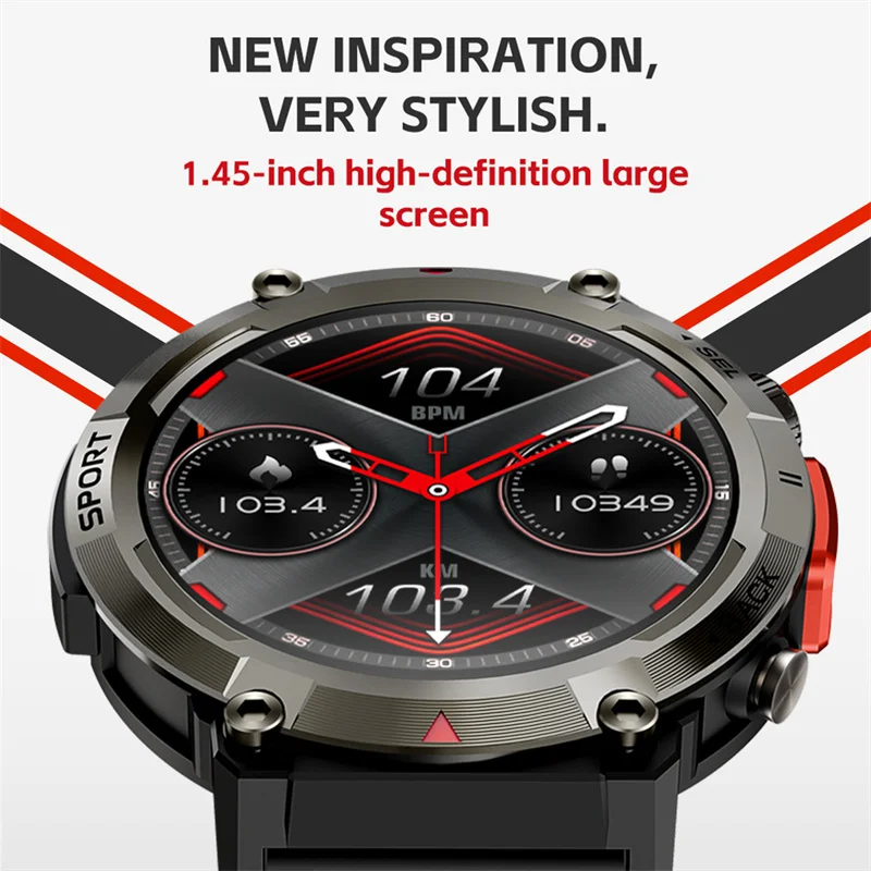 KE3 Flashlight Smart Watch 1.43inch Amoled Large Screen BT Call S100 Light  Smartwatch For Men Outdoor Sport Fitness Tracker