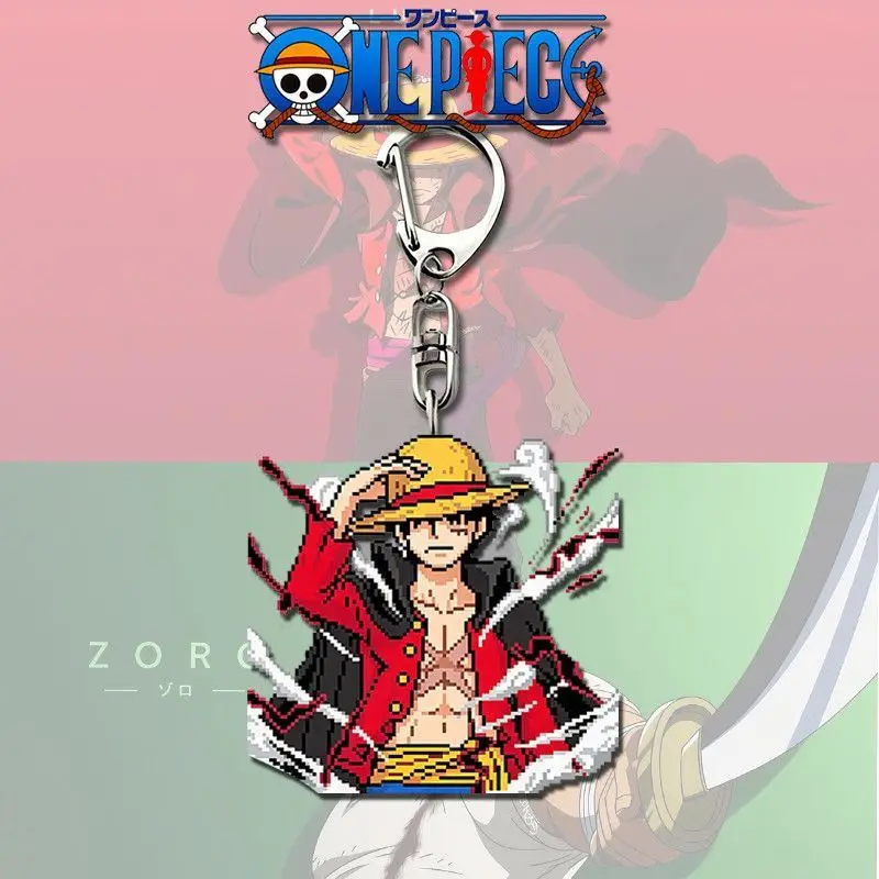 Cartoon One Piece Luffy Zoro Acrylic Keychain Anime Peripheral Cool Trendy Backpack Pendant Car Keychain Decoration Toy view 3