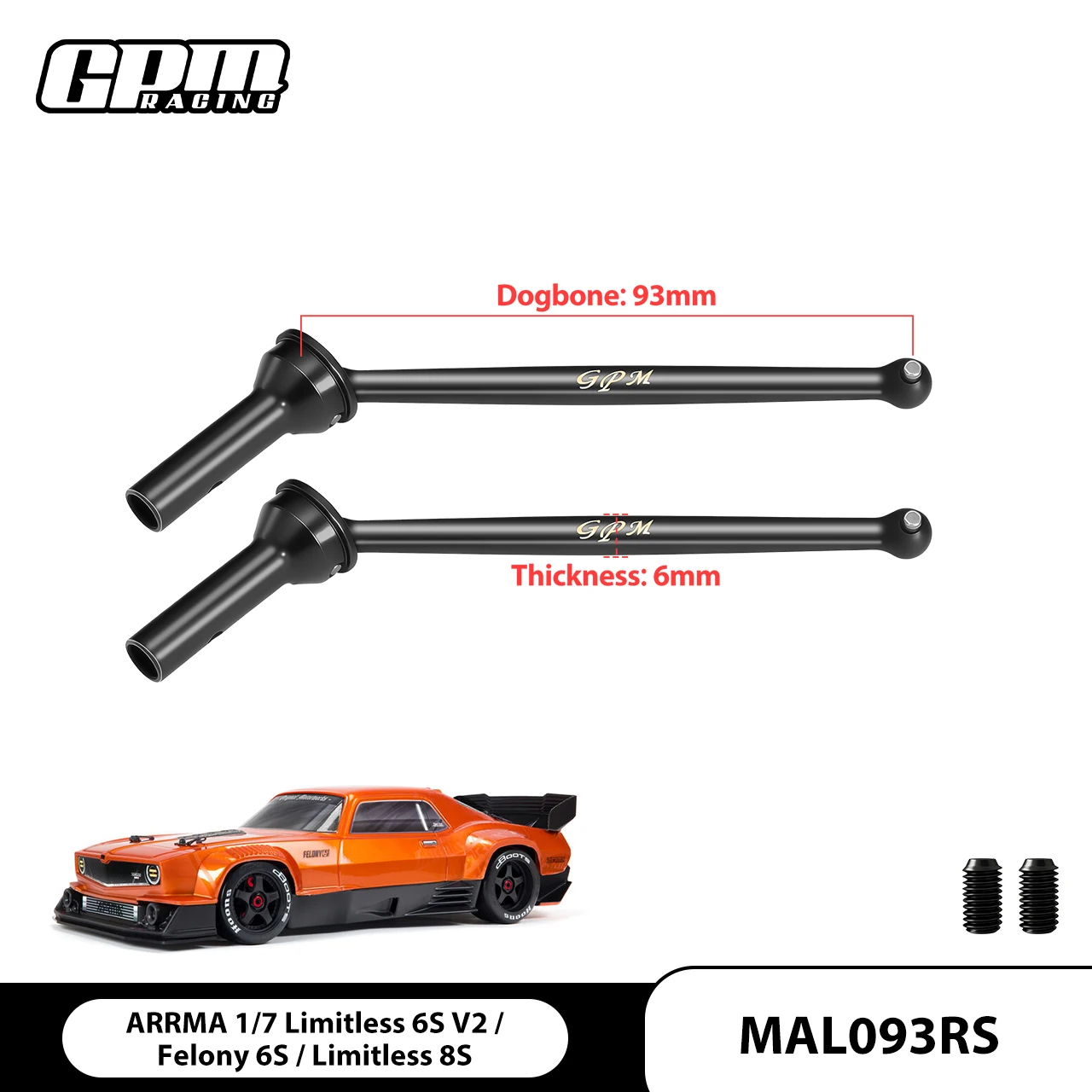 

GPM Carbon Steel Front/Rear CVD Driveshaft ARRMA 1/7 Limitless 6S/8S V2 Felony 6S ARA7116V2