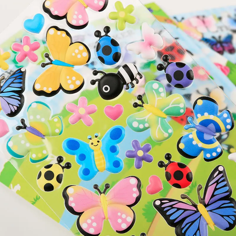 4 pcs/lot Kawaii Vivid Colorful Butterfly Ladybug 3D Puffy Sticker Cute Sticker Sheet Diy Scrapbooking Stationery Decor